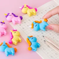 3Pcs/Lot Cute Cartoon Unicorn Eraser Kawaii 3D Pony Detachable Pencil Eraser Rubber For Kids School Student Stationery Gifts 2
