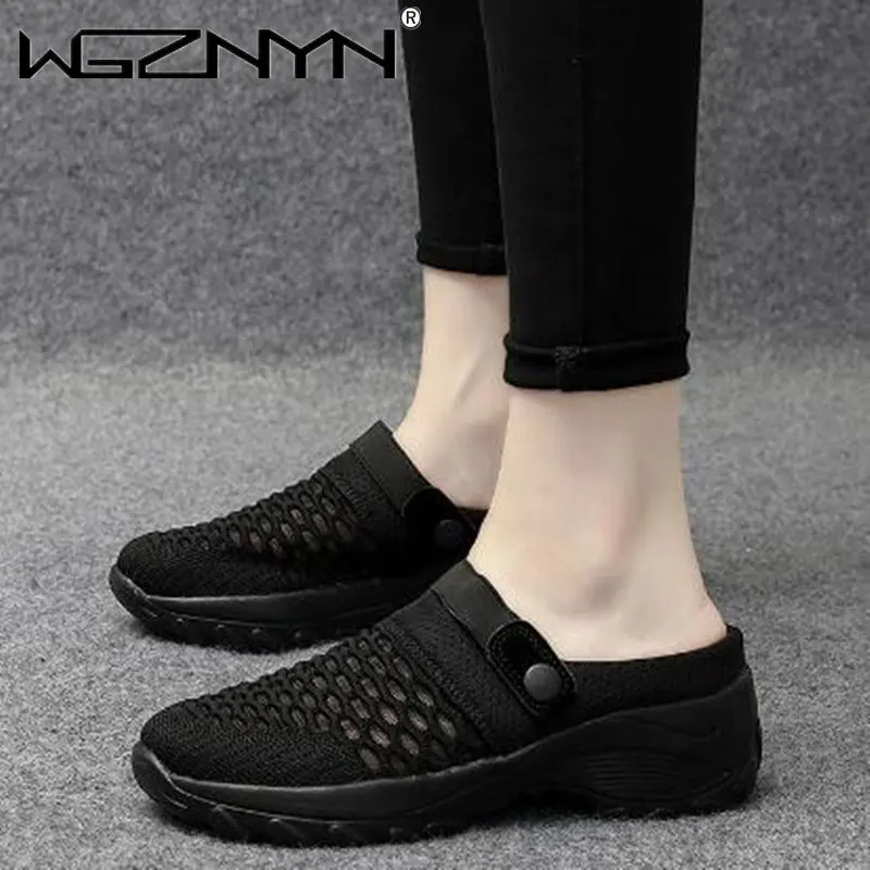 

Summer Women Casual Slippers Ladies Knitted Half Loafers Breathable Shoes Mesh Women Platform Vulcanized Shoes Chaussure Femme