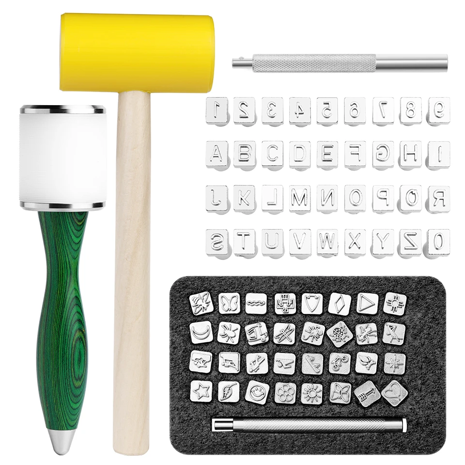 Description Picture 2 of itemKRABALL Leather Carving Punch Tool Stamping Kit Hammer Number Letter Alphabet or Insect Stamps Tools Silver Logo Saddle Kit