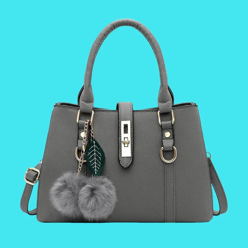 Retro Solid Color Handbag for Women, Everyday Shoulder Bag, Secure Travel Purses, Trendy Crossbody Bag with Pendant Furball