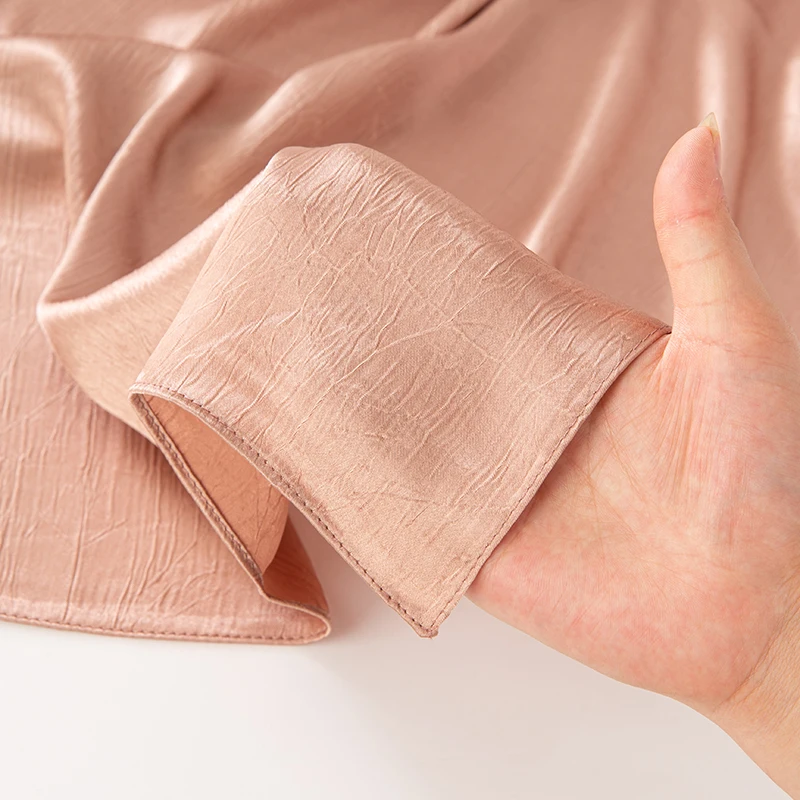 Women Plain Silk Satin Hijab Scarf Different Sides Bark Wrinkles Solid Color Long Shawl Muslim Women Smooth Silk Like Underscarf 4