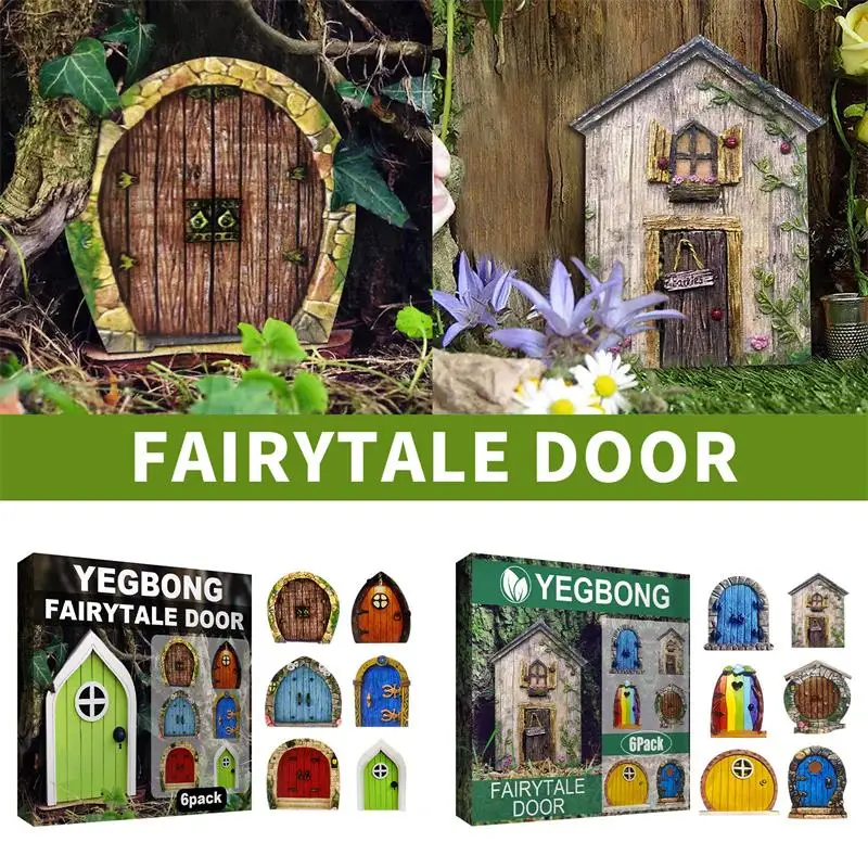 6Pcs Miniature Fairy Gnome Door Figurines Elf Home For Yard Art Garden Tree Sculpture Statues Decor Outdoor Fairy Garden Door resin ornaments garden statue garden decoration resin statue resin handicraft ornaments resin ornament