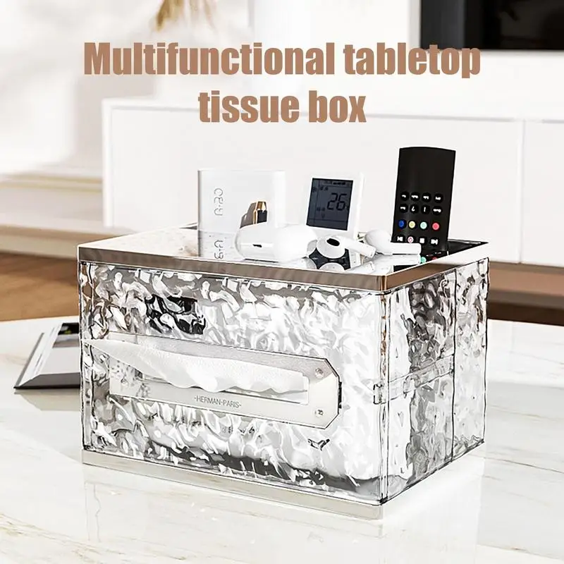 

Ice Tissue Holder Ice Pattern Paper Towel Dispenser Wide Mouth Napkin Storage Box Space Saving Tissue Case With Phone Organizer