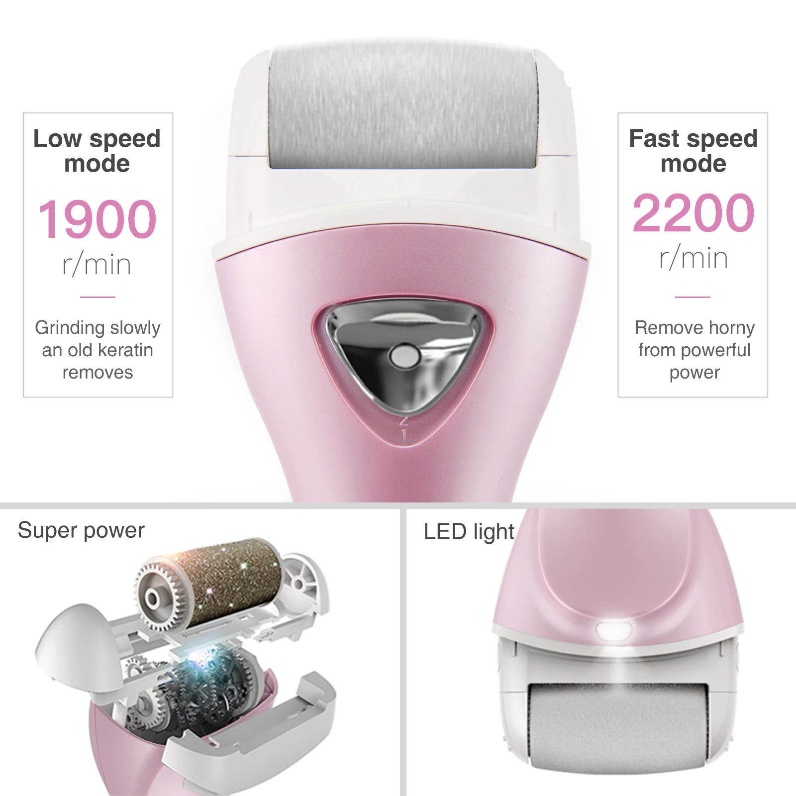 Pritech Foot Callus Dead Skin Remover Rechargeable Electric Pedicure Tools Professional Hard Cracked Dry Skin Spa for Bath 4