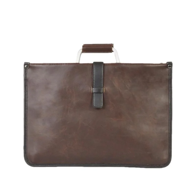 Bolso de mano Vintage de cuero PU para hombre, Maletín de negocios para documentos, bolso de archivo de gran capacidad, Mensajero de hombro de moda