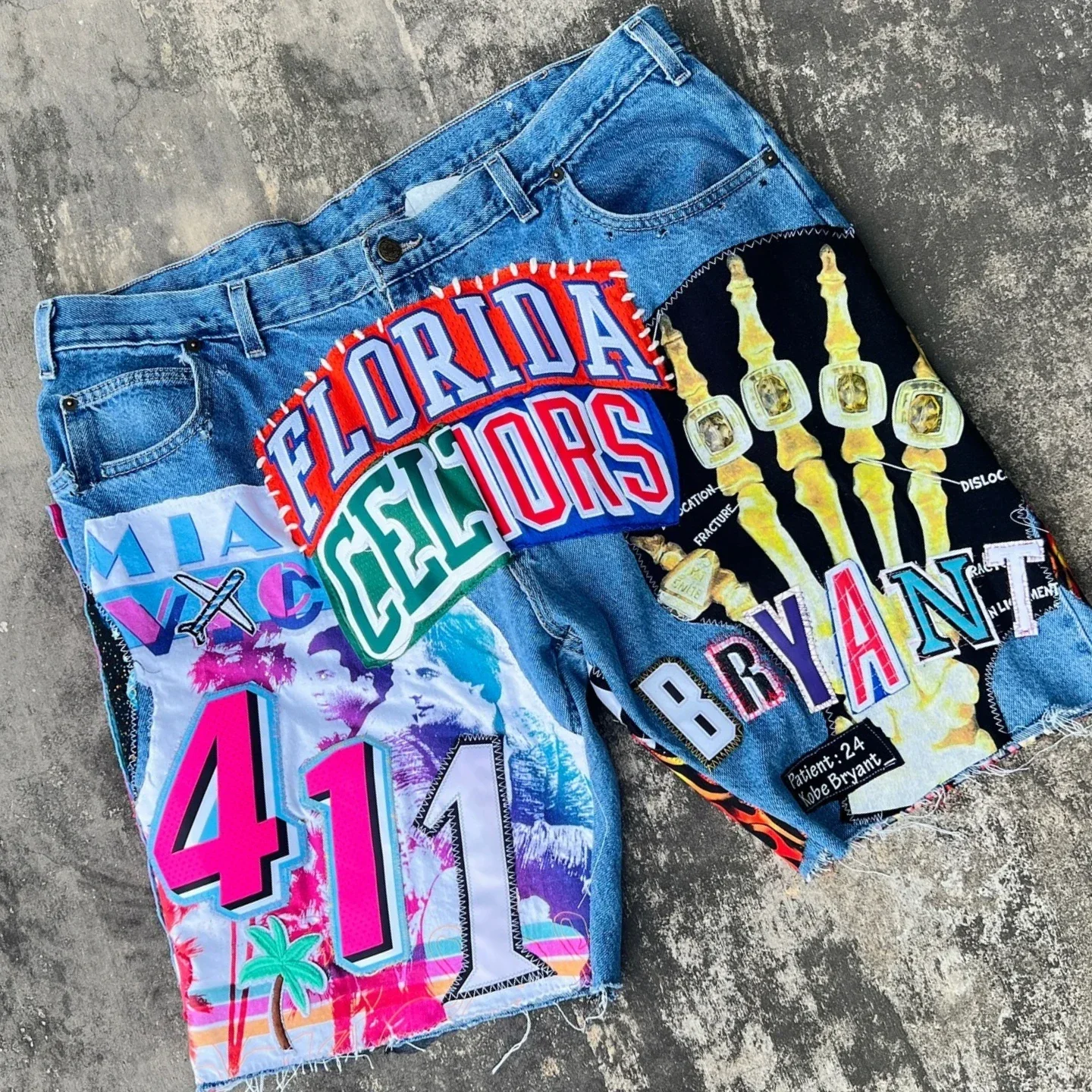 Streetwear Fashion Trend Patch Denim Shorts Mens Womens Clothing Harajuku Gothic Baggy Shorts Retro Casual Straight Short Pants
