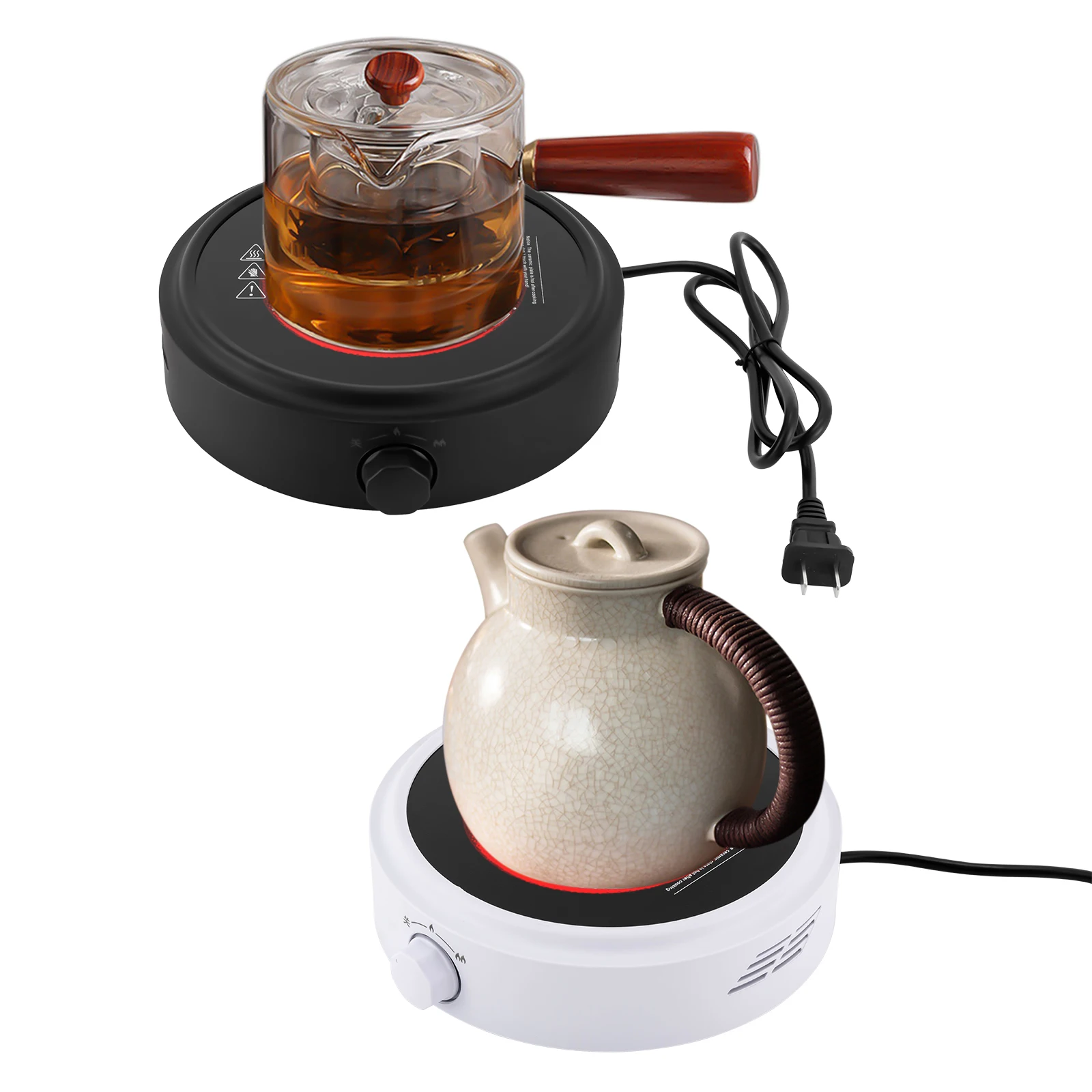 Electric Mini Stove, Portable Hot Plate, 800W, 110V, for Boiling Water, Making Tea and Coffee, Black and White