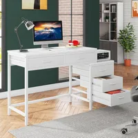 Computer Desk with 5 Drawers, Home Office Desks with Reversible Drawer Cabinet Printer Stand, Industrial PC Desk with Storage 2