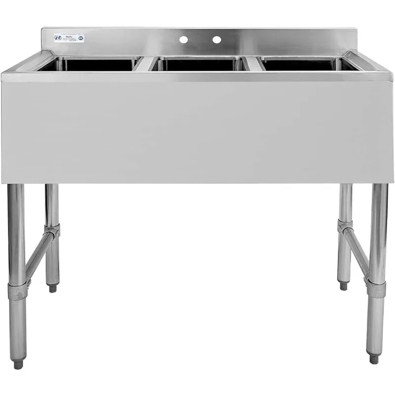 

HALLY 3 Compartment Sink of Stainless Steel NSF Commercial Utility Basin with 10" L x 14" W x 10" D Bowl for Bar
