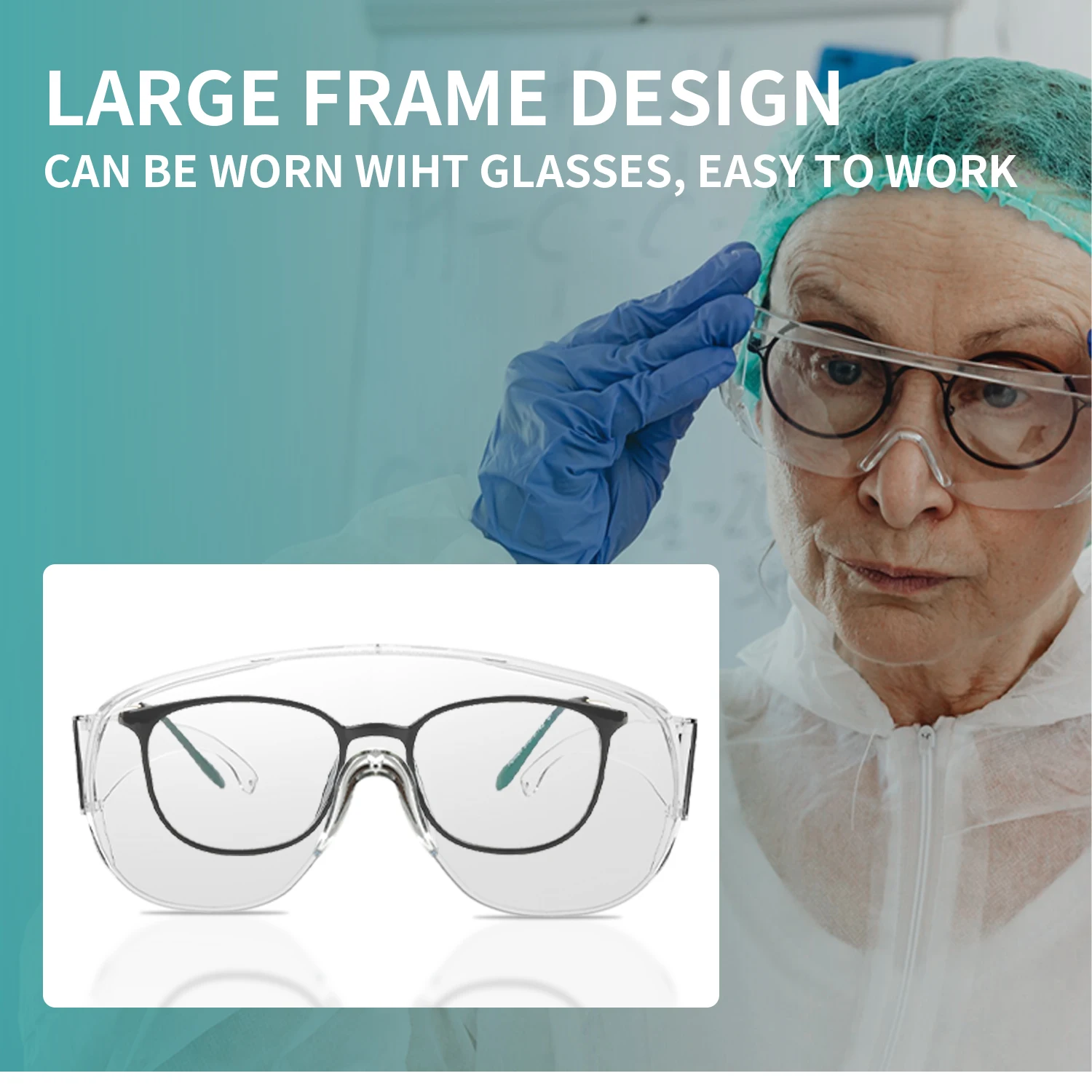 Quatre paires de lunettes de protection anti-buée CE EN166 disposées en éventail, pour sécurité travail.