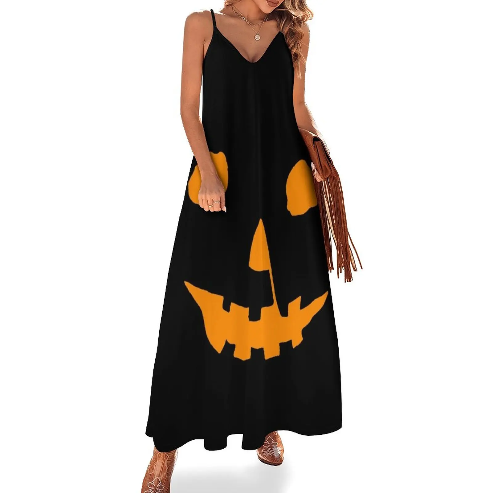 

Платье без рукавов с рукавами-фонариками Джек-о-во в стиле Хэллоуина женская одежда Трендовое длинное платье 2023