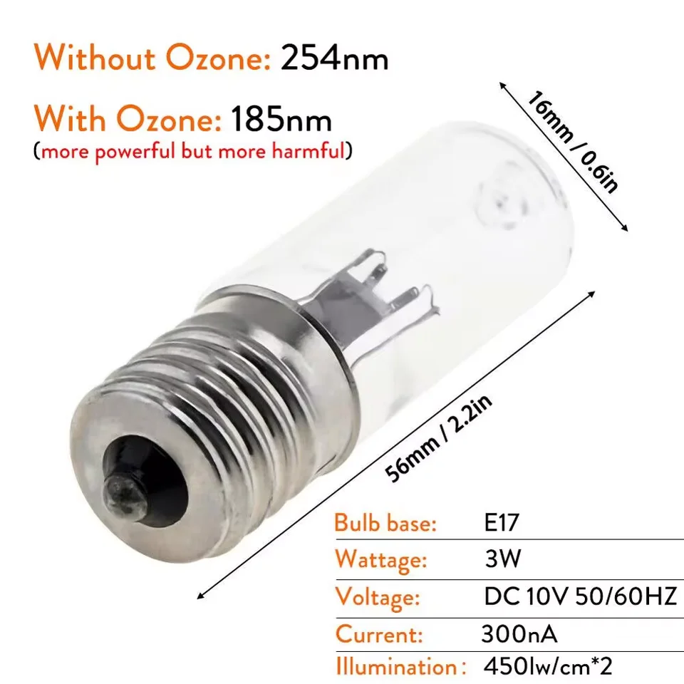 Ampoule UV-C E17 Avec Ozone – Pour Stérilisation Domestique, élimine Bactéries Et Acariens, Culot E17, 220V
