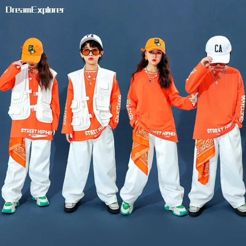 Girls Hip Hop Colorful Sweatshirt Vest Joggers Clothes Sets Boys