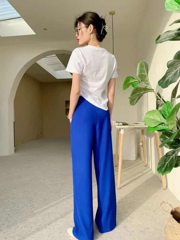 Klein Blue Wide Leg Pants Women High 