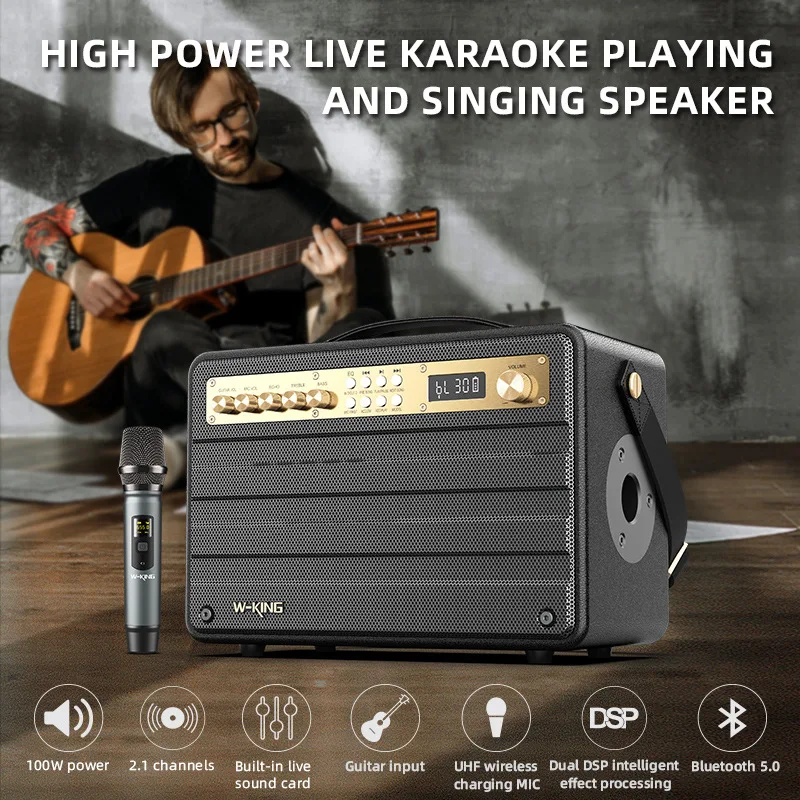 

W King K6S 100W Ultra Large Power Outdoor Bluetooth Speaker Portable Square Dance Karaoke High Power Speaker Sound Card Subwoofe