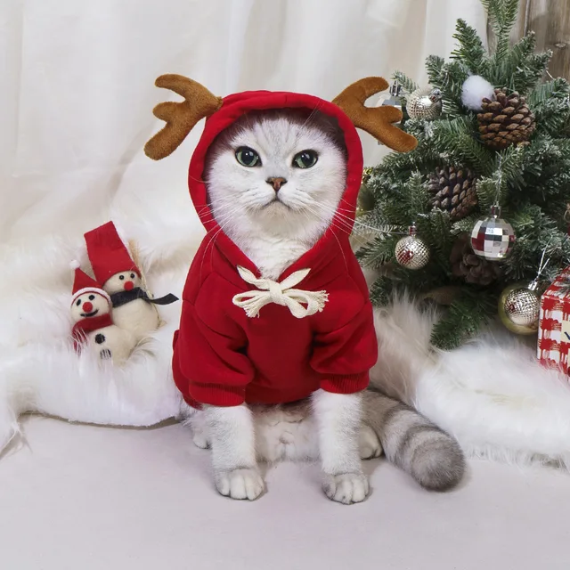 Pullover de Noël pour Chien Renne - Sweat à capuche pour petits, jouets, mini et moyens races - Chaleur en polyester tissé pour 3