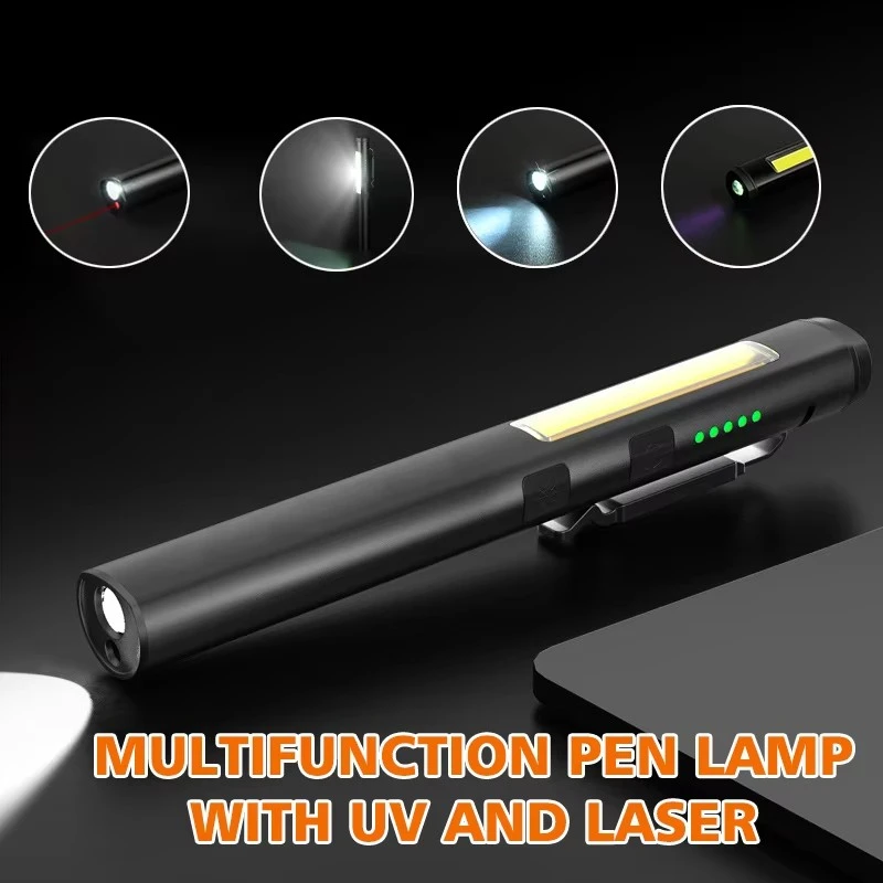 รูปสินค้า ไฟฉาย USB 4-in-1 พร้อมแสง UV คลิปหนีบพกพาสะดวก