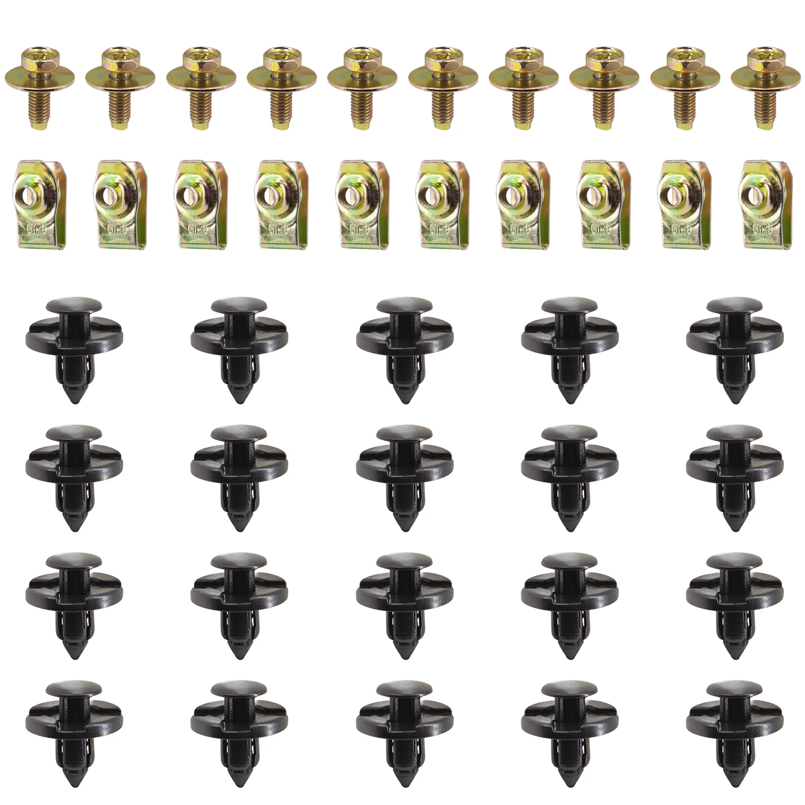 For Nissan Body Bolts U-nuts Clips M6 Nylon Fasteners Push-Type Retainer 01553-09321 Bumper Fender Rivet Fixing Clips 40pcs