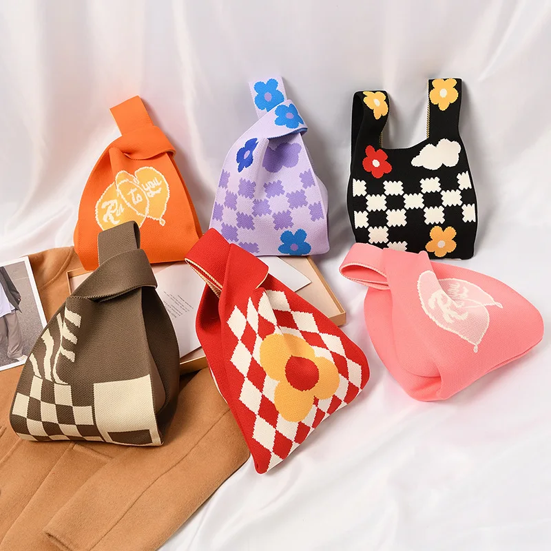 

Boho Knitted Shoulder Bag Casual Female Reusable Shopping Bags Woven Thick Flexible Fabric Handbag Women
