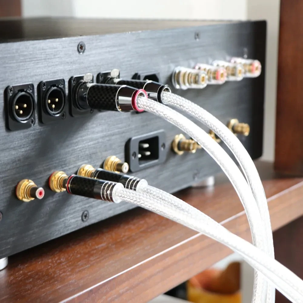 RCA-Kabel HiFi 5N Reines Silber RCA-Stecker-zu-Stecker-Kabel 18AWG Massiver PSS Reiner Silberkern RCA-Audiokabel Kohlefaser-Stecker preffair – Detail 20