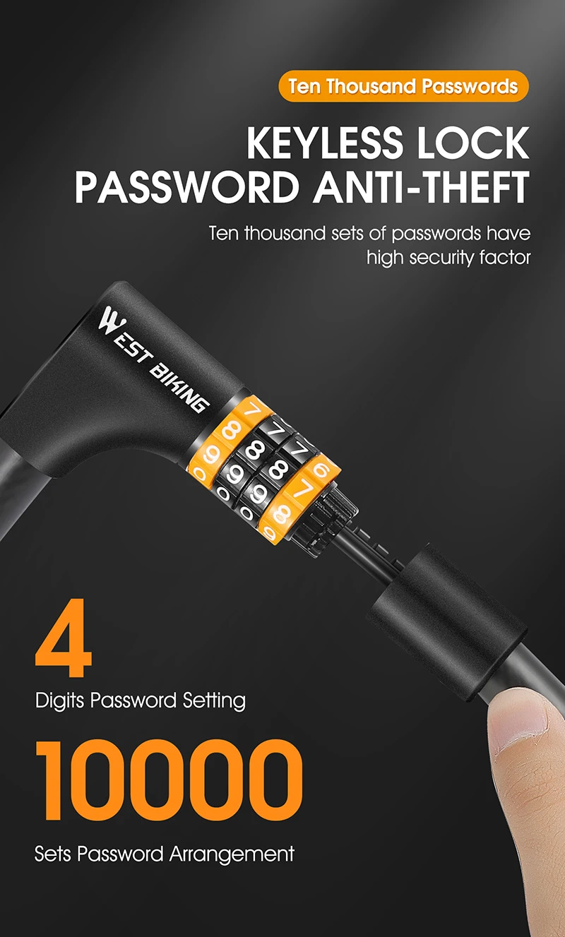 WEST RADFAHREN Passwort Schlüssel Sicherheit Bike Lock Fahrrad 4-5 Digital Code Schlösser Stahl Kabel Motorrad MTB Elektrische Roller zubehör – Detail 5