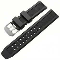 Men's Black Sporty Silicone Watch Band - Waterproof Rubber Strap with Stainless Steel Buckle - 23mm (Blakc Silver Buckle)