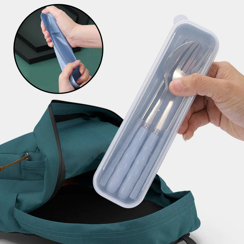 Ensemble de vaisselle en acier inoxydable, baguettes, fourchette, cuillère, couverts de voyage avec boîte, vaisselle à déjeuner, accessoires de cuisine, 3 pièces/ensemble