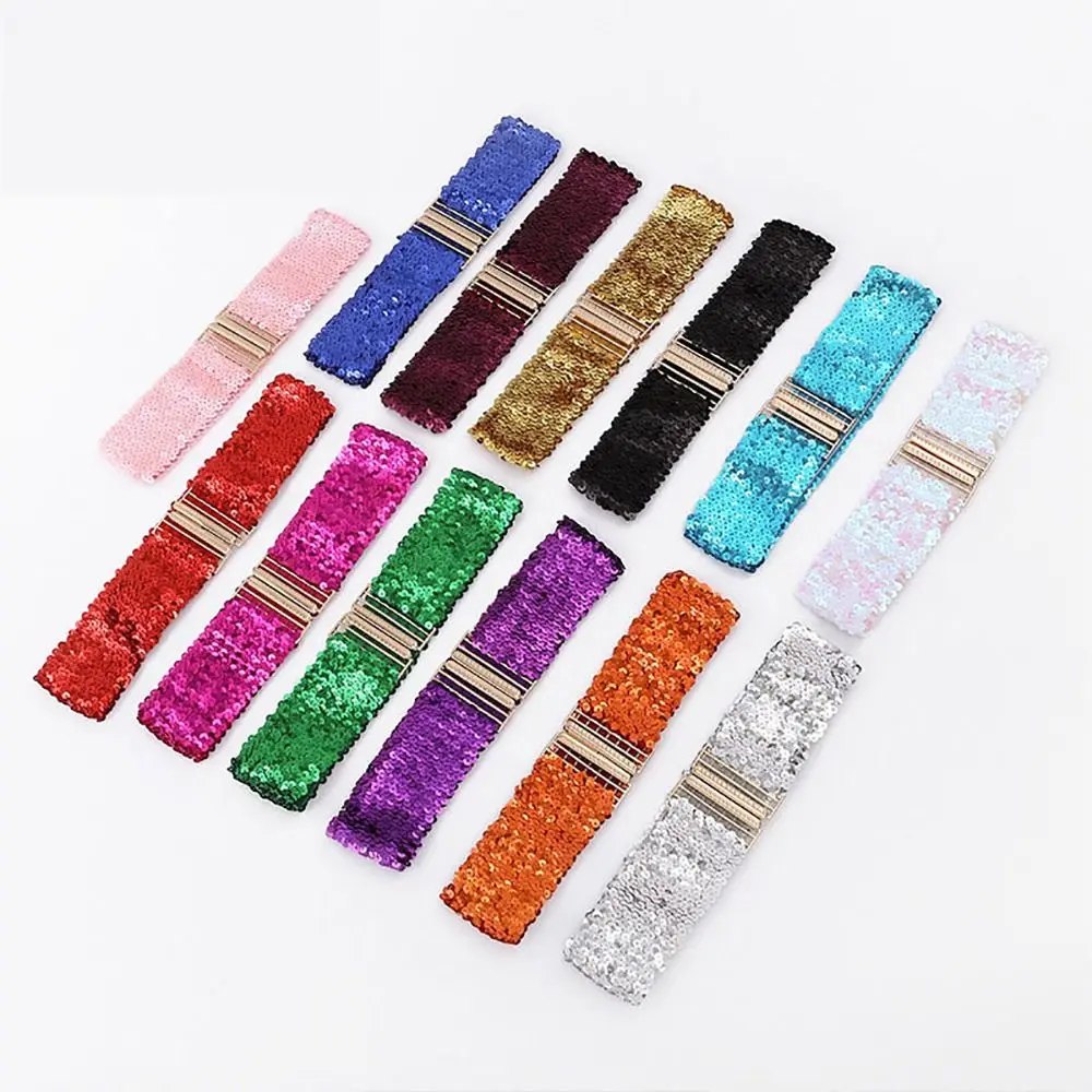 Goldschnalle, elastischer Pailletten-Damen-Stretchgürtel, Colured, breiter, glänzender Bund, Korsett, Neu – Detail 10