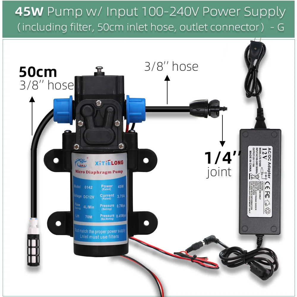 MUCIAKIE 5-50M 45W Pump Self-Priming Garden Misting Cooling System Watering Irrigation Automatic Kit with Power Supply Spray 