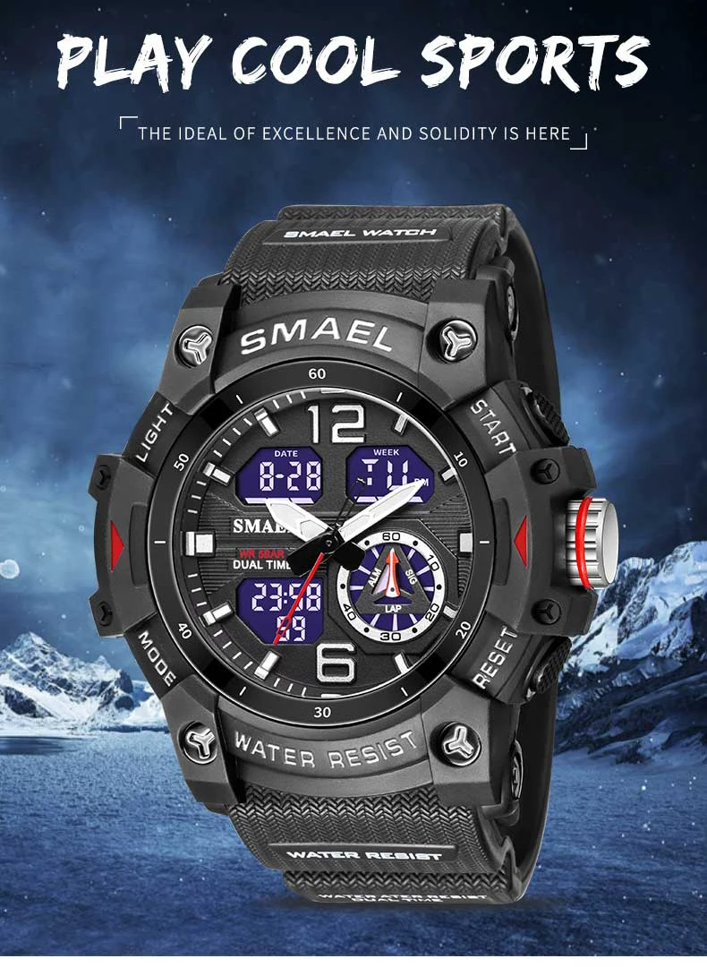 Smael Sport uhr Militär Armbanduhr für Männer Alarm Stoppuhr führte digitale Hintergrund beleuchtung Dual Time Display wasserdichte Uhr Männer – Detail 1