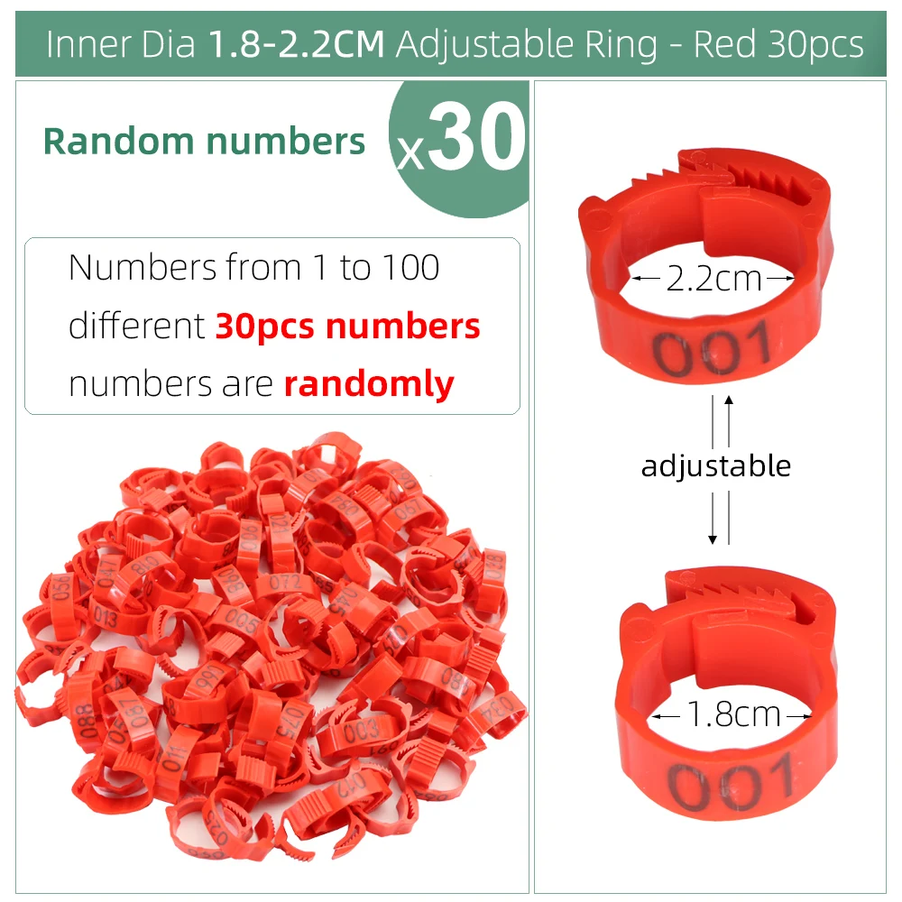 30PCS Numbered Poultry Chicken Leg Bands Adjustable Foot Label Rings for Home Farm Chicks Bird Duck Goose Identification