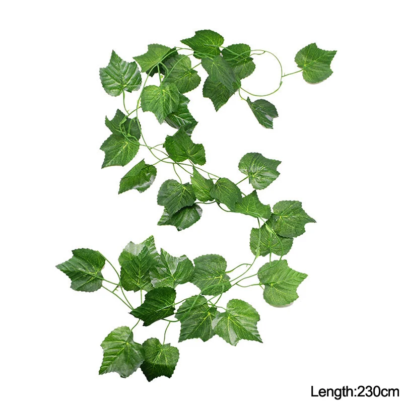 1Pc 230cm Green Vine Silk Artificial Ivy Hanging Leaf Garland Plants Plastic Rattan String ​Home Wall Garden Decoration Wedding