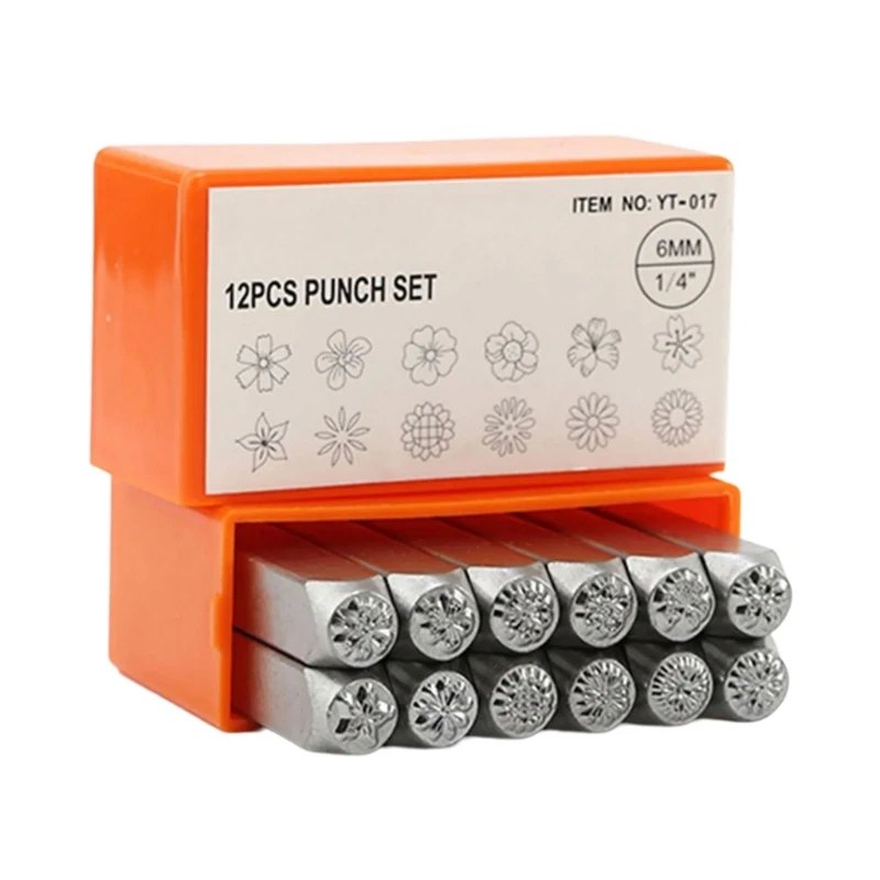 Metal Stamping Tool 12Pcs Metal Flower Set for Imprinting Metal Leather 1/8&rdquo; 1/4'' (3mm 6mm) Stamping Tool Set for DIY Craft