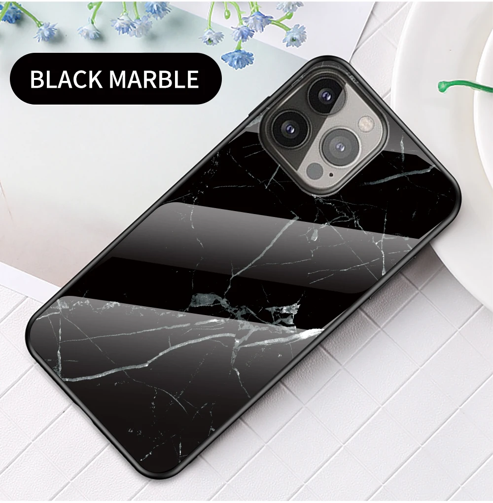 Fashion Marble Tempered Glass Case For iPhone 13 12 11 14 Pro XSMax XR 8 7 6 Plus SE2020 Silicone_voghion.com