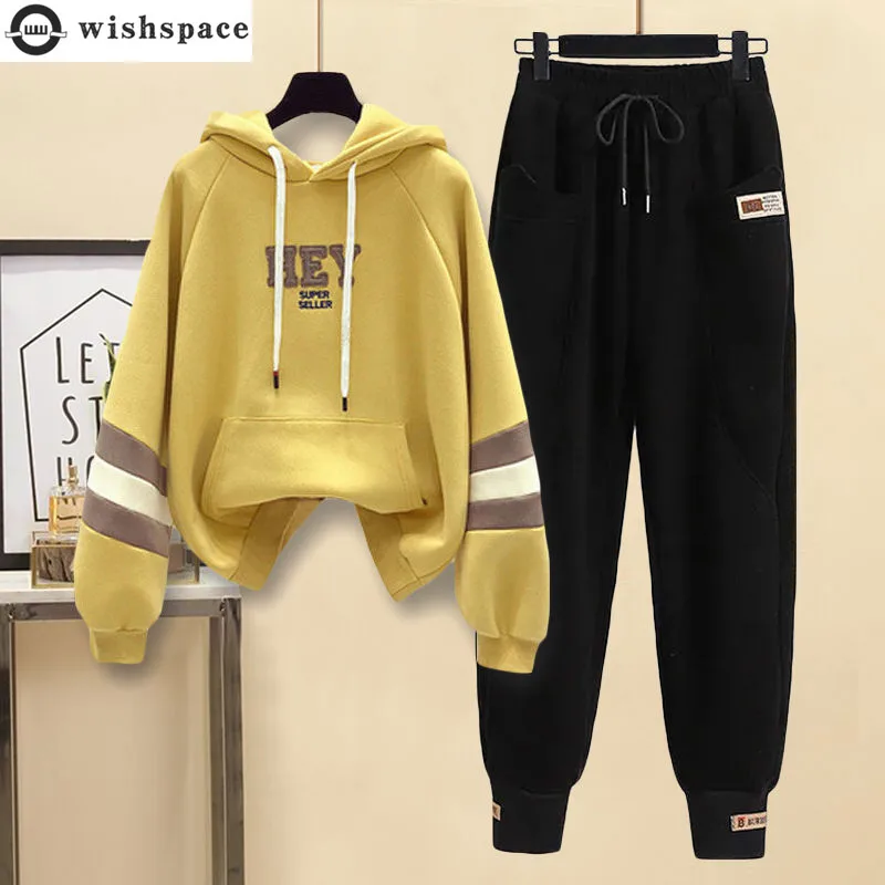 Summer Contrast Stitched Letter Printed Hoodieloose Casual Work Clothes Trousers Two-piece Set Women's Sports Running Suit summer thin high waist loose fashion ice sports pants women s color blocking pocket drawstring wide leg casual straight trousers