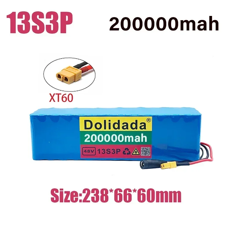 

New 48V 200000mAh 20000W 13S3P XT60 48V Lithium Ion Battery Pack 200Ah for 54.6v E-bike Electric Bicycle Scooter with BMS