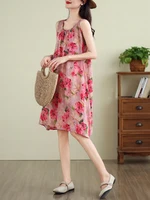 plus Size Summer Printed Cotton Linen Off-oulder Dr High Waist A-Line Skirt Vintage Sle Women's Clothing