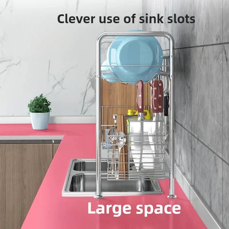 Dish Drying Rack with Hooks Over-Sink Storage for Pots and Cutlery No-Drill Kitchen Organizer with Cutting Board Holder