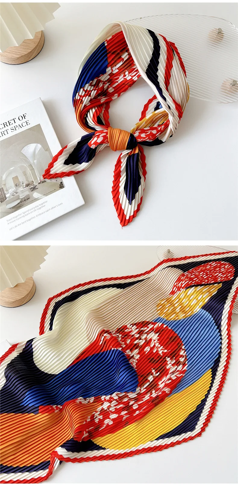 Luxury Silk Pleated Scarf - Womens Hair  Neck Accessory