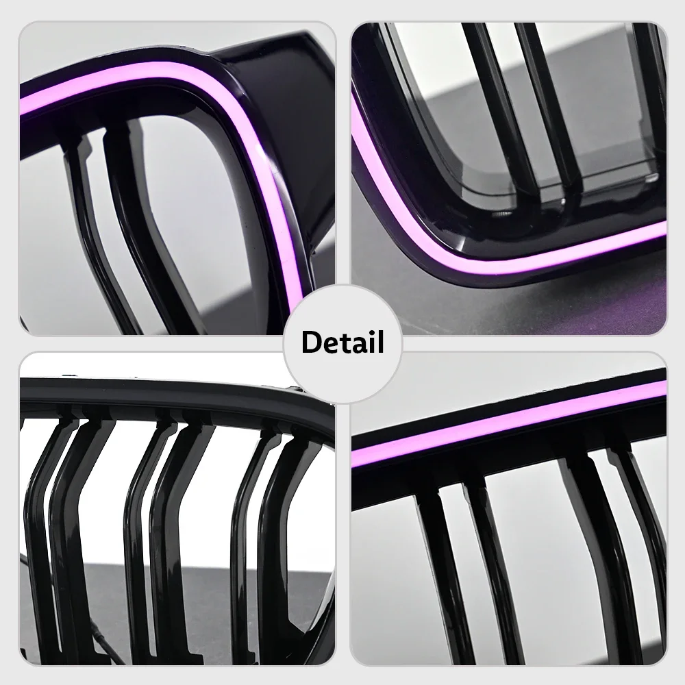 For BMW 3 Series F30 F35 2012-2019 Gloss Black Front Grille with RGB/White LED L
