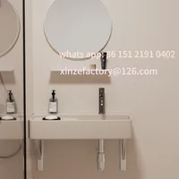 อ่างล้างหน้าเซรามิกติดผนังแบบแคบพิเศษสำหรับฤดูหนาว ปรับแต่งได้ สีครีม ใช้สำหรับล้างหน้า ซักผ้า ติดตั้งบนระเบียง แบบแขวนเรียบง่าย 5