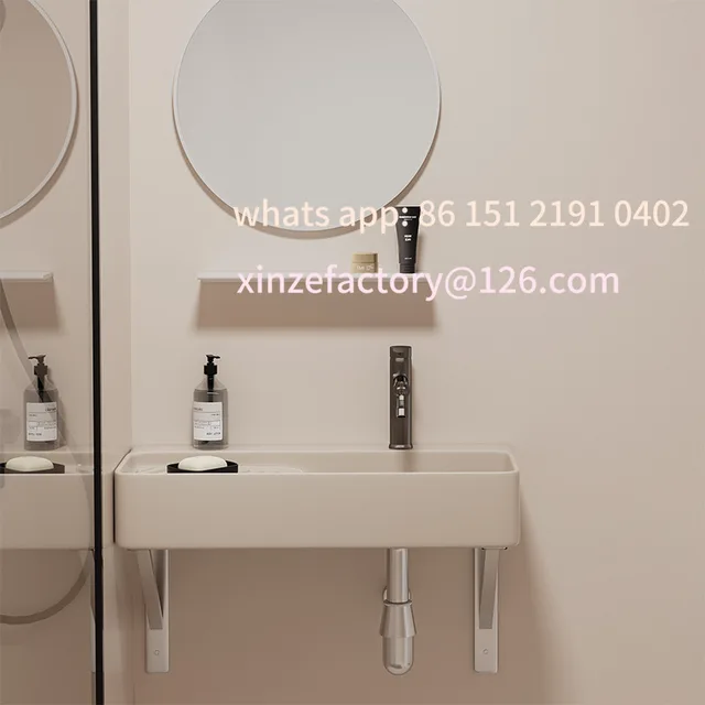 อ่างล้างหน้าเซรามิกติดผนังแบบแคบพิเศษสำหรับฤดูหนาว ปรับแต่งได้ สีครีม ใช้สำหรับล้างหน้า ซักผ้า ติดตั้งบนระเบียง แบบแขวนเรียบง่าย 5