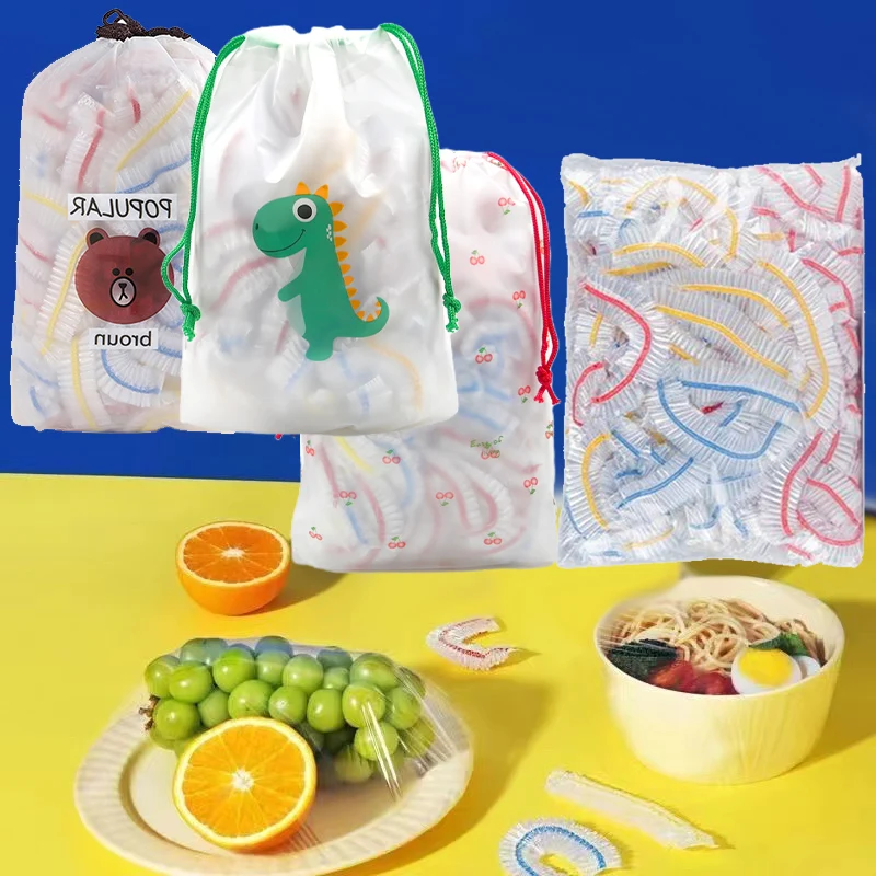 

Cartoon Bag Mixede Color Disposable Food Cover Plastic Wrap Food-grade PE Fresh-keeping Film Bag Thickened Disposable Bowl Cover