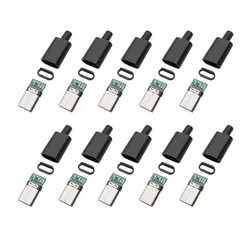 USB Type C Male Plug Soldering Kit - 10 Pack Connector Set for DIY Charging Cable Repair and Assembly (10 Black)
