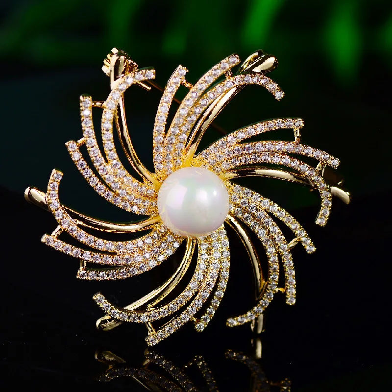 Korean Elegant Sunflower Pearl Brooch Creative Cubic Zircon Shiny korean-elegant-sunflower-pearl-brooch-creative-cubic-zircon-shiny