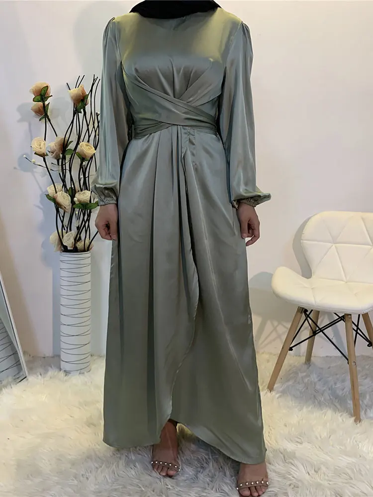 Ramadan Satin Abaya Muslim Long Dress 