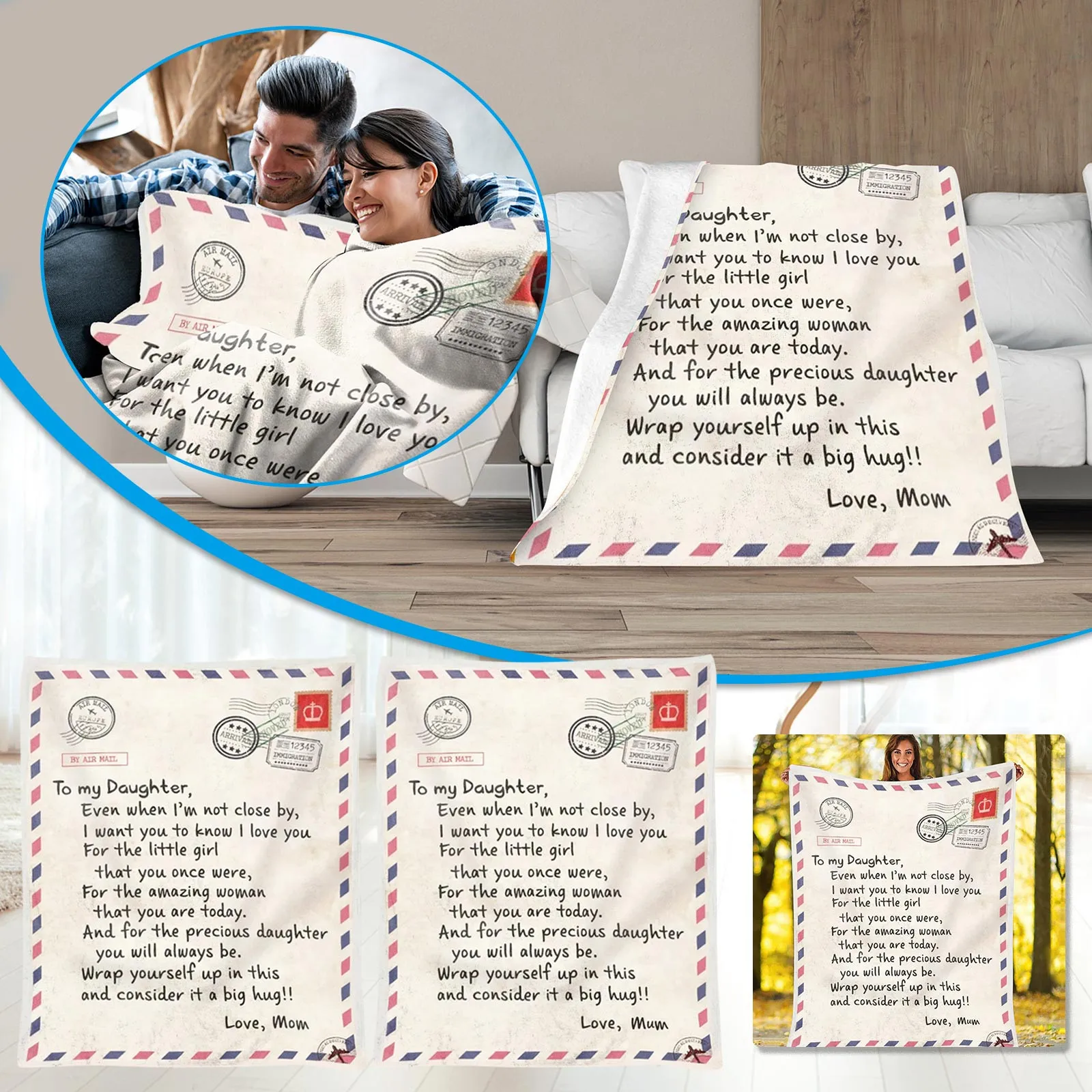 To My Daughter Warm Gift Blanket Letter Carpet Christmas Holiday Birthday  Gift Envelope Blanket For Daughter - AliExpress