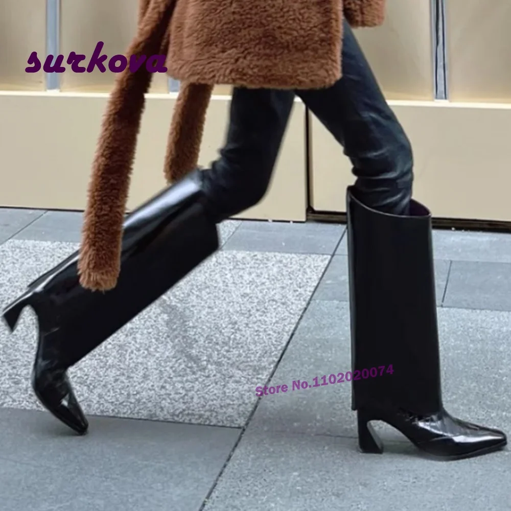 

Retro Pointy Toe Knee High Boots Strange Style Croc-Pattern Slip On Winter Newest 2024 Women's Boots Casual Runway Shoes Sexy