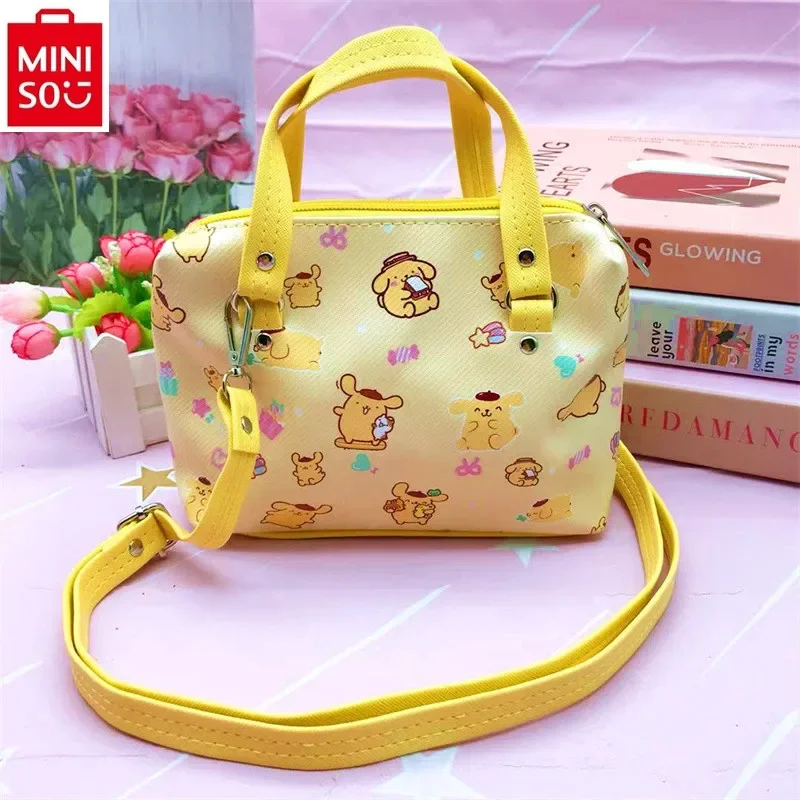 MINISO Sanrio Cartoon PU Leather Cute Kuromi Hello Kitty Women's Casual Dual Use Handheld Crossbody Storage Bag