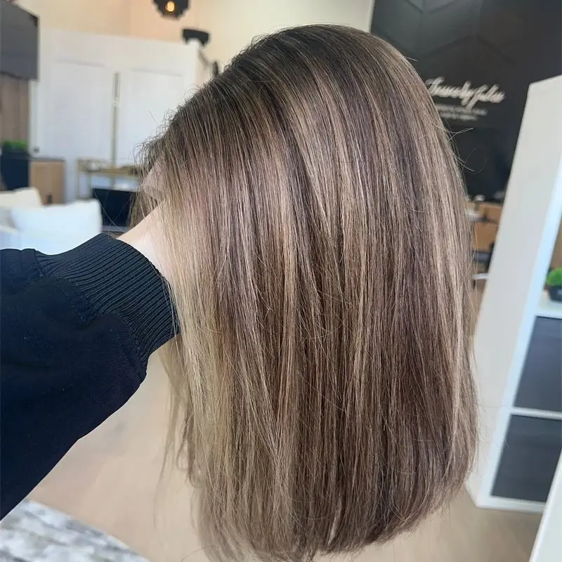Glueless Synthetic Lace Front Wigs Highlight Ombre Blonde Brown Colored Highlights Lace Front Wigs Heat Resistant Fiber